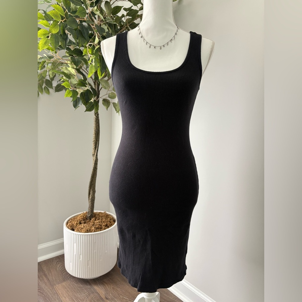 Ambiance Black Ribbed Midi Dress